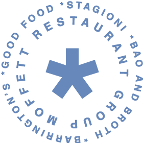 light blue MRG logo with asterick in middle and words moffett restaurant group circling around it